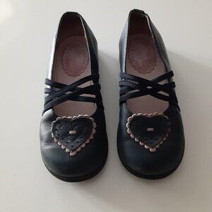 Jacadi kids shoes - blue leather size 28 -  pink trim  heart detail